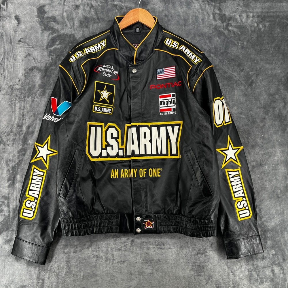Vintage US Army NASCAR Leather Jacket Men's XL Winston Cup Series RARE Pontiac